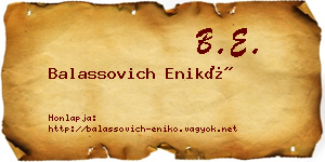 Balassovich Enikő névjegykártya